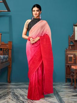 Tikhi Imli - Peach and Pink Shaded Satin Ombre Pleated Saree with Unstitched Blouse