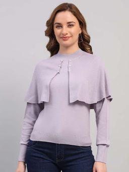 Monte Carlo - Womens Self Designed Round Neck Button Closure Full Sleeve Winter Top - Mauve