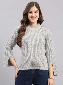Monte Carlo - Womens Self Designed Turtle Neck Full Sleeve Winter Top - Grey