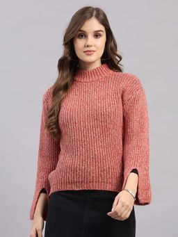 Monte Carlo - Womens Self Designed Turtle Neck Full Sleeve Winter Top - Pink