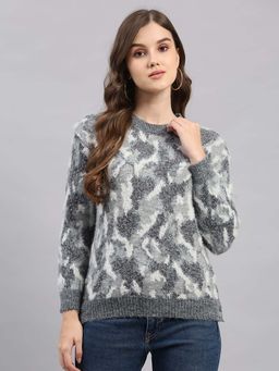 Monte Carlo - Womens Self Designed Round Neck Full Sleeve Winter Top - Grey