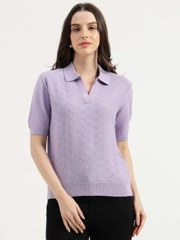 United Colors of Benetton - Johny Collar Textured Argyl Knitted Top - Purple