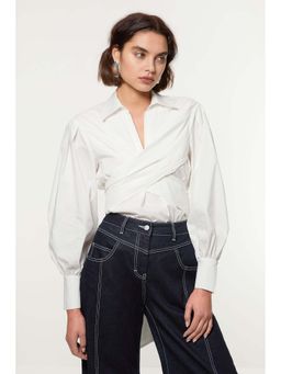 Karen Millen - Cotton Poplin Drama Sleeve Woven Wrap Detail Top