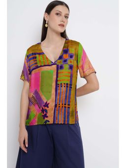 Elena Miro - Printed Viscose V-Neck Top
