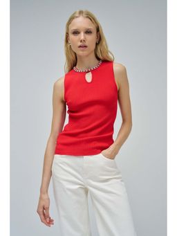 Salsa Jeans - Ribbed Top With Sparkles - Red