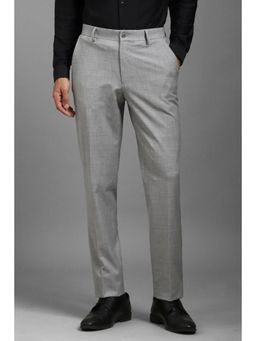 Louis Philippe - Men Grey Slim Fit Textured Flat Front Formal Trousers