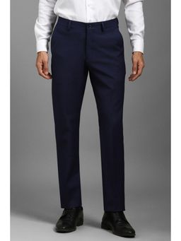 Louis Philippe - Men Navy Slim Fit Textured Flat Front Formal Trousers