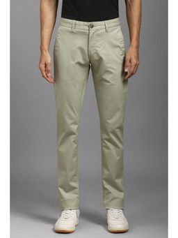 Louis Philippe - Men Olive Super Slim Fit Solid Flat Front Casual Trousers