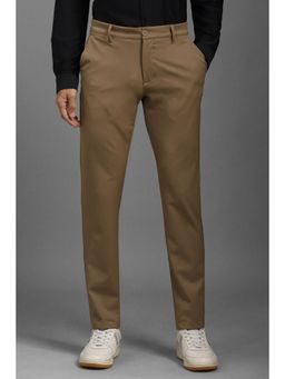 Louis Philippe - Men Brown Slim Fit Solid Flat Front Casual Trousers