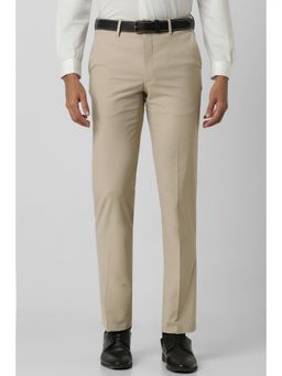 Van Heusen - Men Beige Solid Slim Fit Trousers