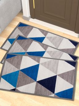 Athom Living - Premium Anti Slip Printed Doormat Blue (Pack of 3)