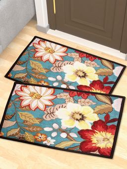 Athom Living - Premium Anti Slip Printed Doormat Blue (Pack of 2)