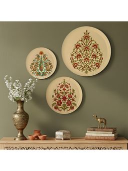 ARTCREST - Mughal Floral Wall Plates Metal Wall Art Decor (Pack of 3)