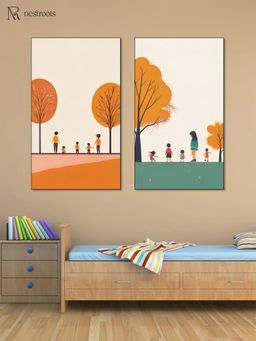 Nestroots - Children'S Joyful Playtime Wall Painting for Kids Room Black Floating Frame (Pack Of 2)