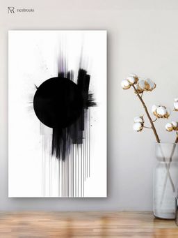 Nestroots - Modern Black Circle On Abstract Canvas Wall Painting Multi-Color Canvas Stretch