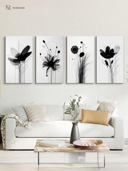 Nestroots - Floral Elegance Wall Art Canvas Paintings Multi-Color Canvas Stretch (Pack Of 4)