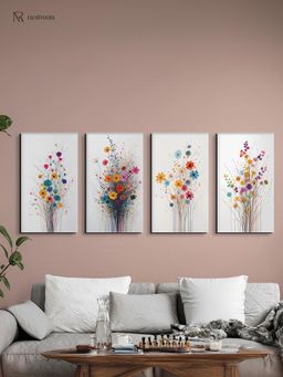 Nestroots - Floral Elegance: Canvas Wall Painting Multi-Color Canvas Stretch (Pack Of 4)