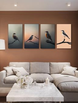 Nestroots - Bird Photography Wall Art Collection Wall Painting Black Floating Frame (Pack Of 4)