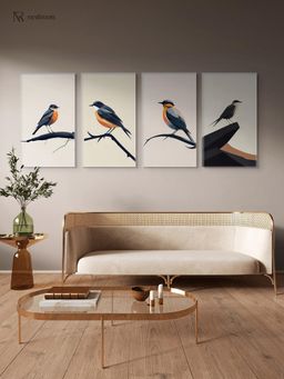 Nestroots - Serene Bird Wall Art Collection Wall Painting Multi-Color Stretch (Pack Of 4)