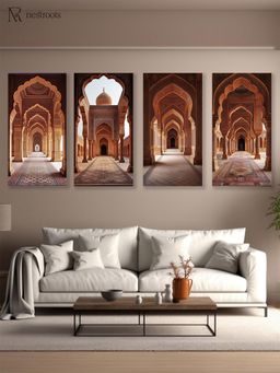 Nestroots - Ornate Arched Hall Collection Printed Wall Painting Multi-Color Stretch (Pack Of 4)