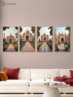 Nestroots - Iconic Taj Mahal Series Printed Wall Painting Black Floating Frame (Pack Of 4)