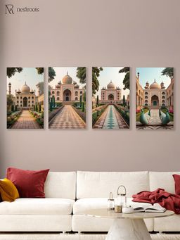 Nestroots - Iconic Taj Mahal Series Printed Wall Painting Multi-Color Stretch (Pack Of 3)
