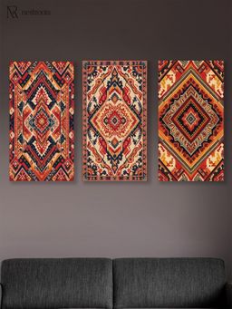 Nestroots - Southwestern Geometric Art Printed Wall Painting Multi-Color Stretch (Pack Of 3)