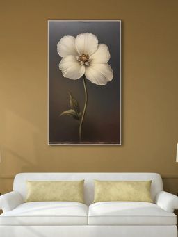 Nestroots - Delicate White Flower Series Vintage Printed Wall Painting Black Floating Frame