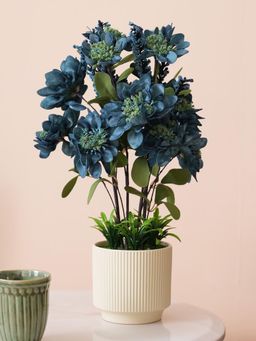 HOME 360 - Artificial Blue Dahlias Flowers With Ceramic Pot