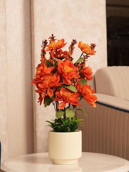 HOME 360 - Artificial Orange Dahlias Flowers With Ceramic Pot