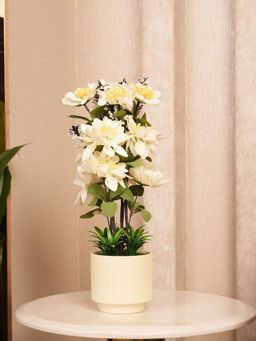 HOME 360 - Artificial White Dahlias Flowers With Ceramic Pot
