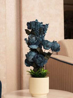 HOME 360 - Artificial Dark Blue Roses With Ceramic Pot