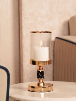 HOME 360 - Premium Gold Spindle Candle Holder With Fulted Glass Accent