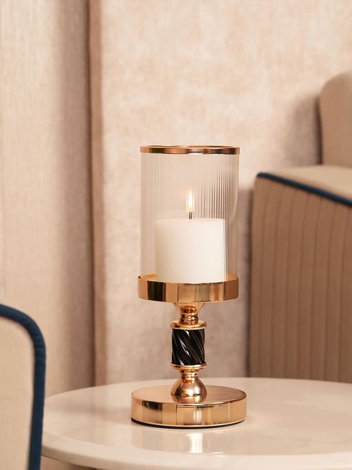 HOME 360 Premium Gold Spindle Candle Holder With Fulted Glass Accent
