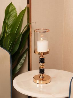 HOME 360 - Premium Gold Spindle Candle Holder With Fulted Glass Accent