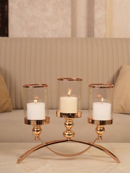 HOME 360 - Grand Arch Triple-Stem Candlestick Centerpiece With Polished Gold Finish