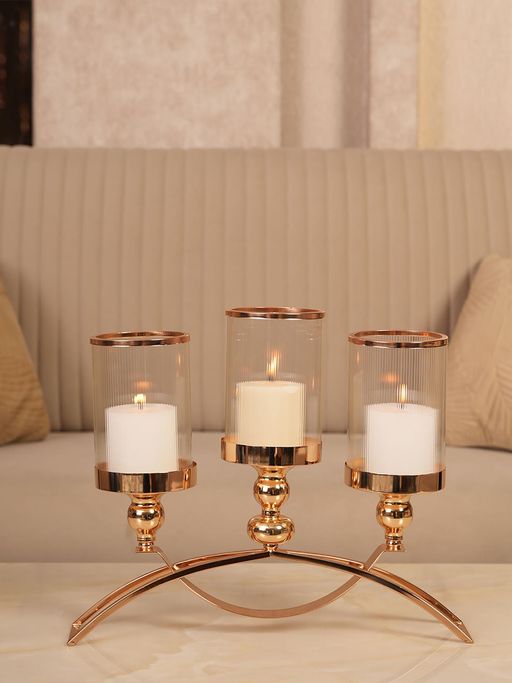 HOME 360 Grand Arch Triple-Stem Candlestick Centerpiece With Polished Gold Finish