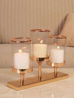 HOME 360 - Refined Gold Triple-Stem Candle Holder With Minimalist Rectangular Base