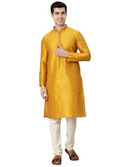 Manthan - Mustard Full Sleeves Casual Art Silk Solid Kurta