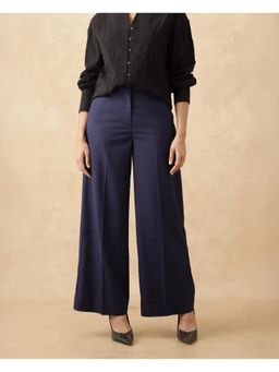 RAREISM - Bhalmish Navy Blue Plain Wide Trouser