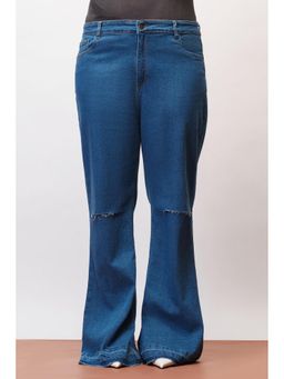 FREAKINS - Electric Blue Distressed Curve Bootcut Jeans