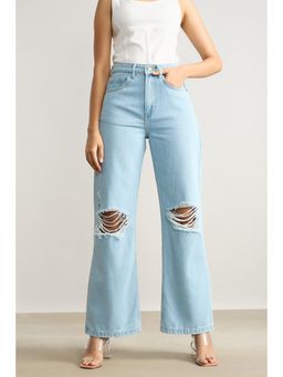 FREAKINS - True Blue Distressed Wide Leg Jeans