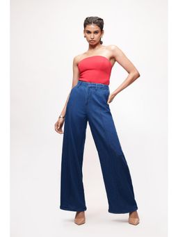 FREAKINS - Dark Indigo Pintuck Wide Jeans