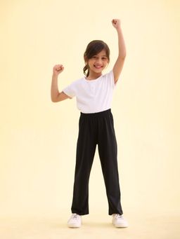 Go Colors - Girls Solid Black Side Trouser