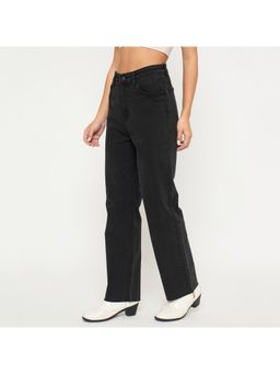 Madame - Ripped Hem Straight Leg Charcoal Black Jeans