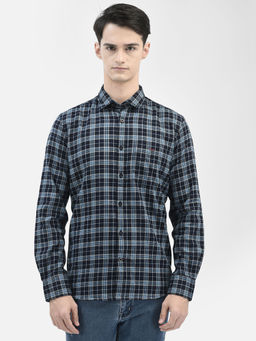 CRIMSOUNE CLUB - Men Blue Checked Shirt