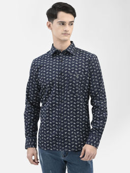 CRIMSOUNE CLUB - Men Navy Blue Printed Floral Shirt