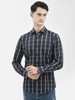 CRIMSOUNE CLUB - Men Navy Blue Checked Shirt