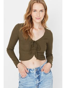 Trendyol - Womens Green Textured Crop Top