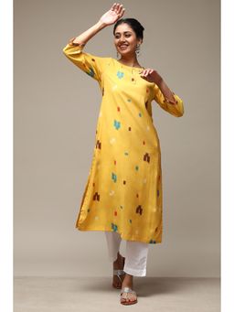 Biba - Yellow Viscose Straight Printed Kurta